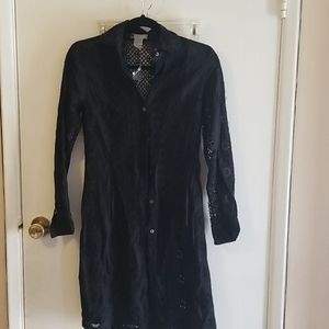 Black lacelike long button top